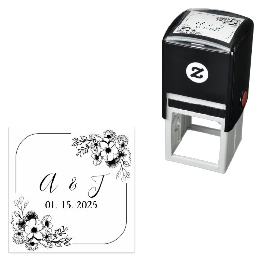 Floral Monogram Wedding Self-Inking Briefmarke Permastempel (Beispiel)
