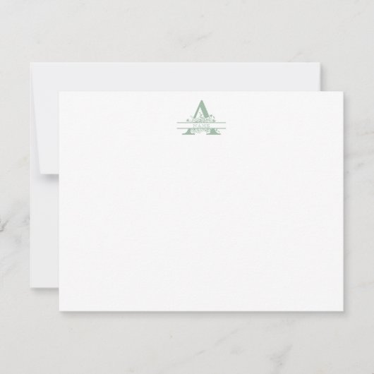 Floral Monogram with Green Gingham Note Card Mitteilungskarte (Vorderseite)