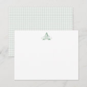 Floral Monogram with Green Gingham Note Card Mitteilungskarte (Vorne/Hinten)