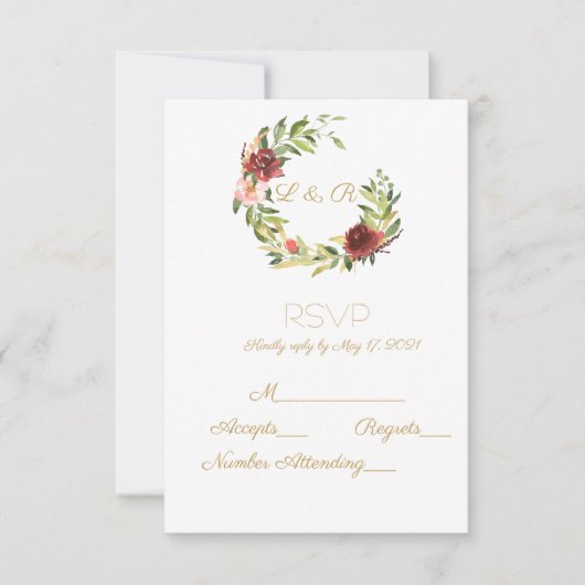 Floral Monogram Wreath RSVP Karte (Vorderseite)