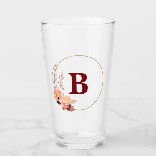 Floral Monogramm 16 Oz. Trinkglas Glas (Vorderseite)