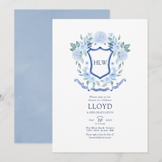 Floral Monogramm-Abschluss Einladung (Vorne/Hinten)