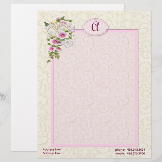 Floral Monogramm - Anpassen Briefbogen (Vorne/Hinten)