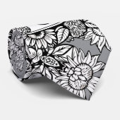 Floral Monogramm "B" Schwarz-Weiß-Tattoo-Blume Krawatte (Gerollt)