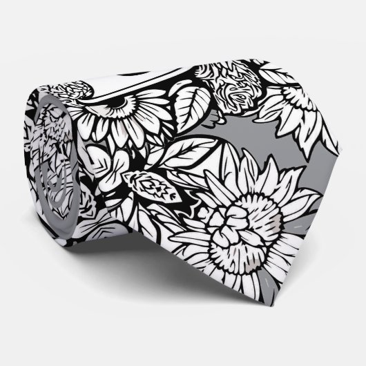 Floral Monogramm "B" Schwarz-Weiß-Tattoo-Blume Krawatte (Gerollt)