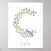 Floral monogramm Buchstabe C lila Vogelname Poster (Vorne)