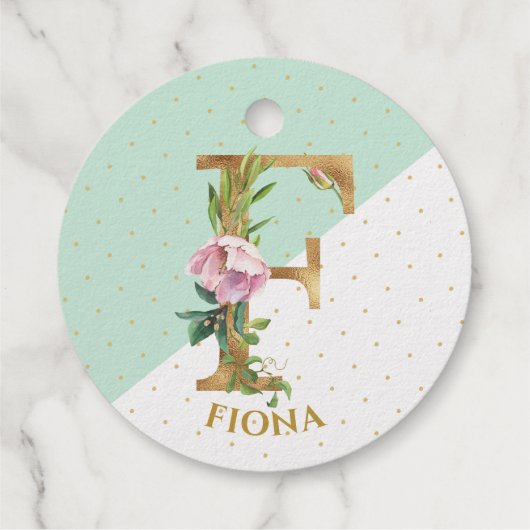 Floral monogramm Buchstabe F für Fiona Geschenkanhänger (Rückseite)