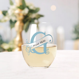 Floral Monogramm Buchstabe G Farbe Name ändern Weinglas Ohne Stiel