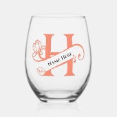 Floral Monogramm Buchstabe H Farbe Name ändern Weinglas Ohne Stiel (Vorderseite)