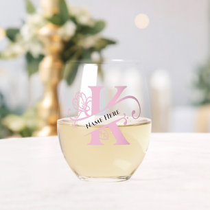 Floral Monogramm Buchstabe K Farbe ändern Weinglas Ohne Stiel
