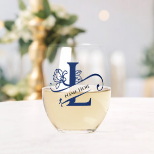 Floral Monogramm Buchstabe L Farbe Name ändern Weinglas Ohne Stiel