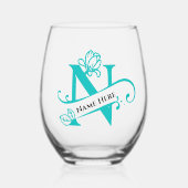 Floral Monogramm Buchstabe N Farbe ändern Weinglas Ohne Stiel (Vorderseite)