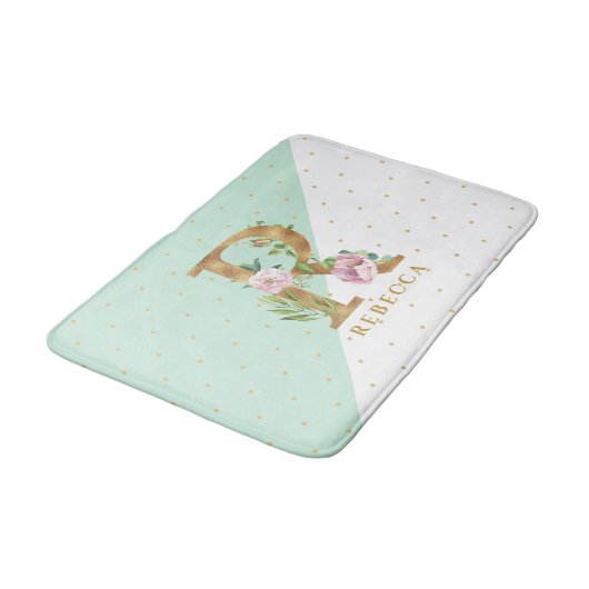 Floral Monogramm Buchstabe R für REBECCA Badematte (Schrägansicht)