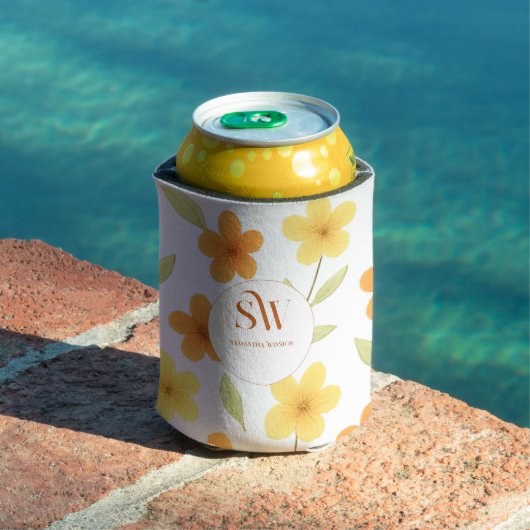 Floral Monogramm Cooler mit Orange | Gelbe Blume Dosenkühler (In Situ Pool)