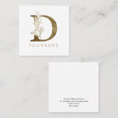 Floral Monogramm D Eleganter Gold Foliage Quadratische Visitenkarte (Vorne/Hinten)