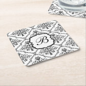 Floral-Monogramm-Damast Rechteckiger Pappuntersetzer (angewinkelt)