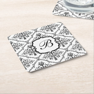 Floral-Monogramm-Damast Rechteckiger Pappuntersetzer
