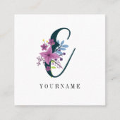 Floral Monogramm E Wildblume Burst Quadratische Visitenkarte (Vorderseite)