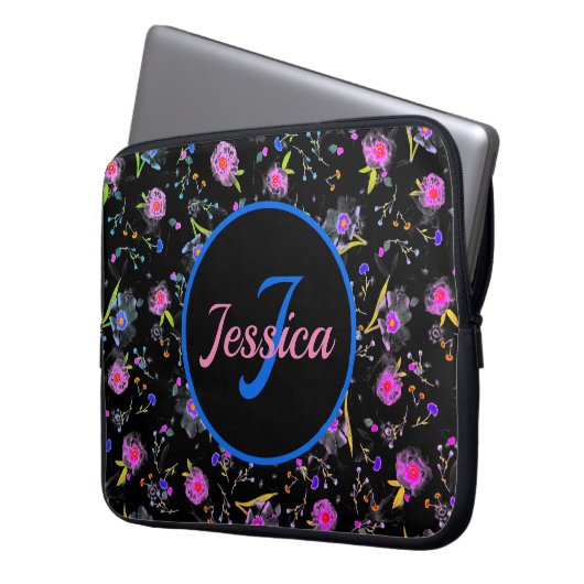 Floral Monogramm Elegant Personalisiert Laptopschutzhülle (Vorderseite Links)