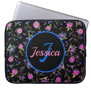 Floral Monogramm Elegant Personalisiert Laptopschutzhülle