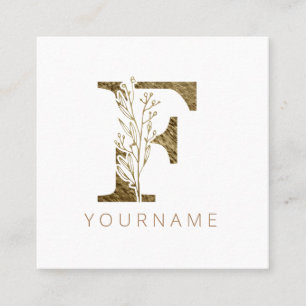 Floral Monogramm F Elegangoldfoliage Quadratische Visitenkarte