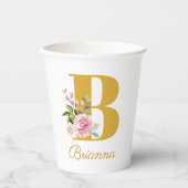 Floral Monogramm Floral Individuelle Name Initial Pappbecher (Vorderseite)