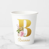 Floral Monogramm Floral Individuelle Name Initial Pappbecher (Vorderseite)