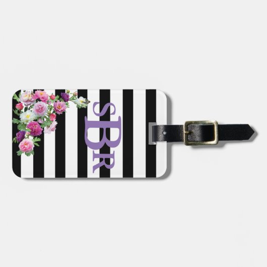 Floral Monogramm-Gepäckmarke Gepäckanhänger (Vorderseite horizontal)