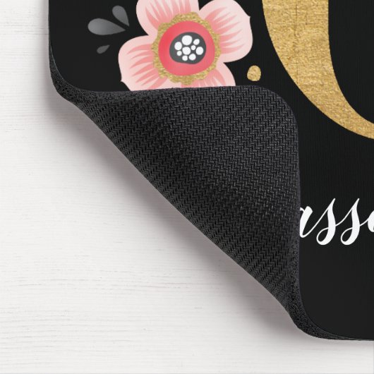 Floral Monogramm Initial Pink Black Letter C Mousepad (Ecke)