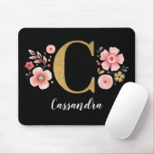 Floral Monogramm Initial Pink Black Letter C Mousepad (Mit Mouse)