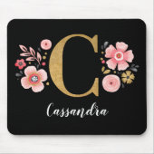Floral Monogramm Initial Pink Black Letter C Mousepad (Vorne)