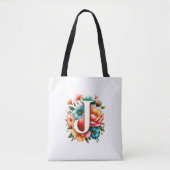 Floral Monogramm J mit Pastell-Blume Tasche (Vorderseite)