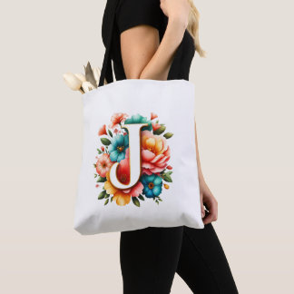 Floral Monogramm J mit Pastell-Blume Tasche