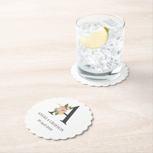 Floral Monogramm Letter A Individuelle Name und Da Untersetzer (Vor Ort)