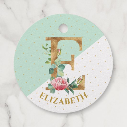 Floral monogramm Letter E für Elisabeth Geschenkanhänger (Rückseite)