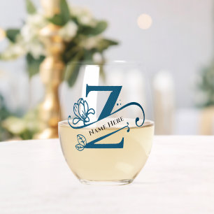 Floral Monogramm Letter Z Farbe Name ändern Weinglas Ohne Stiel