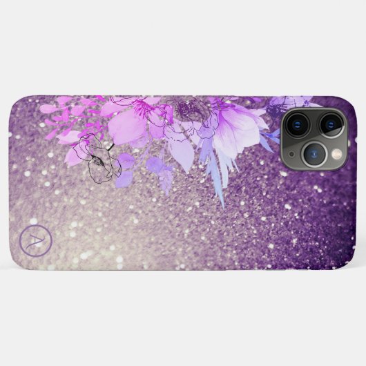 *~* Floral Monogramm Lila Ombre Glitzer Case-Mate iPhone Hülle (Rückseite (Horizontal))