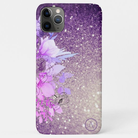 *~* Floral Monogramm Lila Ombre Glitzer Case-Mate iPhone Hülle (Rückseite)