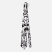 Floral Monogramm "M" Schwarz-Weiß-Tattoo-Blume Krawatte (Vorderseite)