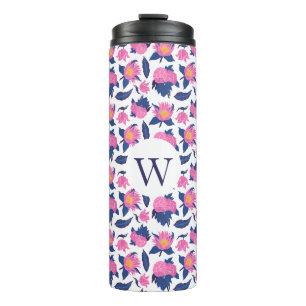 Floral Monogramm mit anfänglichem - Personalisiert Thermosbecher