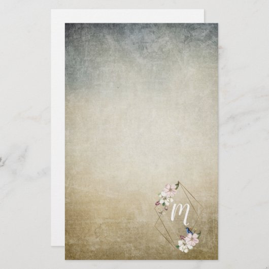 Floral Monogramm mit Vögeln Briefpapier (Vorne/Hinten)
