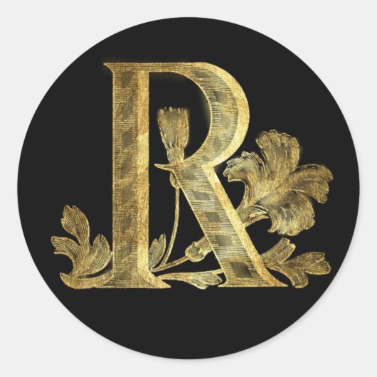 Floral Monogramm R Runder Aufkleber (Vorderseite)