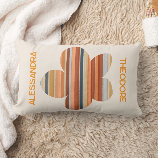 Floral Monogramm Retrostreifen 70er boho orange Cr Lendenkissen (Decke)