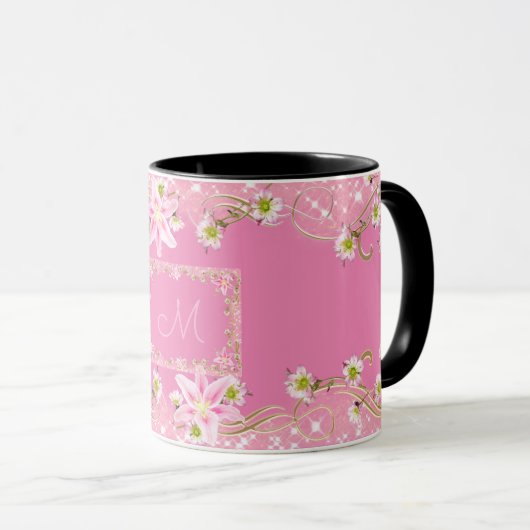 Floral Monogramm-Rose Tasse (VorderseiteRechts)