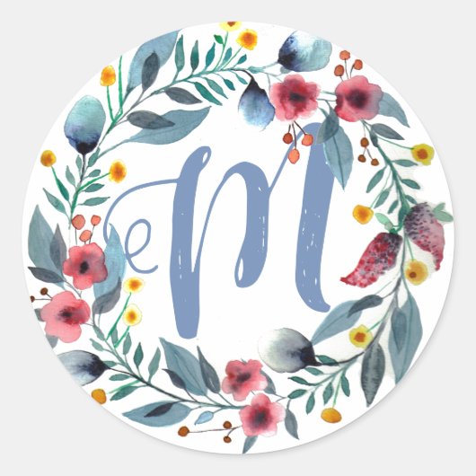 Floral Monogramm Runder Aufkleber (Vorderseite)