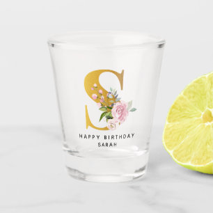 Floral Monogramm S Geburtstag Personalisierter Nam Schnapsglas