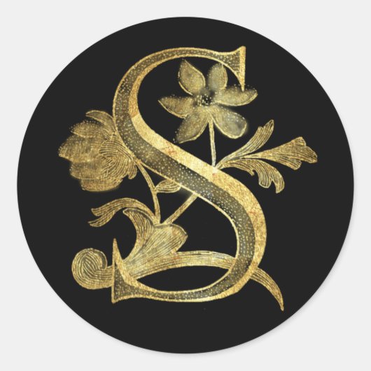Floral Monogramm S Runder Aufkleber (Vorderseite)