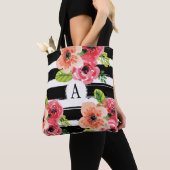 Floral Monogrammatioe Schwarz-weiße Streifen | Tas Tasche (Von Nahem)