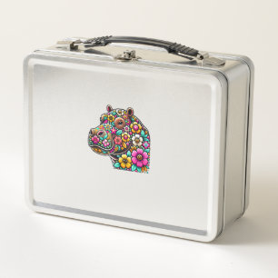 Floral Moo Deng Baby Hippo Hippopotamus Zootier Metall Brotdose