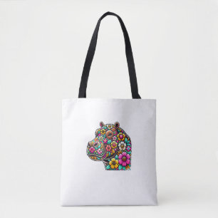 Floral Moo Deng Baby Hippo Hippopotamus Zootier Tasche